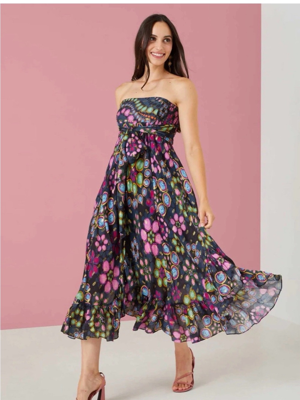 Alivia Dalia Skirt Dress Kaleidoscope Boho Print Gold Navy Small NWT